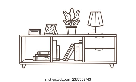 shelf outline illustration. Book shelf. Vector illustration. isolated on white background. Hand drawn sketch of shelves. Home Interior design elements. Interior furniture. Simple bookshelf. wall shelf