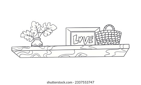 shelf outline illustration. Book shelf. Vector illustration. isolated on white background. Hand drawn sketch of shelves. Home Interior design elements. Interior furniture. Simple bookshelf. wall shelf
