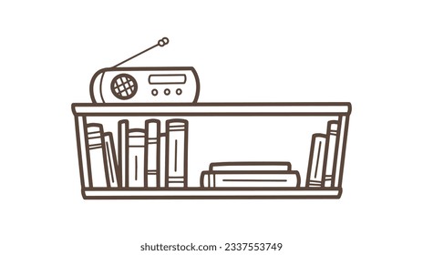 shelf outline illustration. Book shelf. Vector illustration. isolated on white background. Hand drawn sketch of shelves. Home Interior design elements. Interior furniture. Simple bookshelf. wall shelf