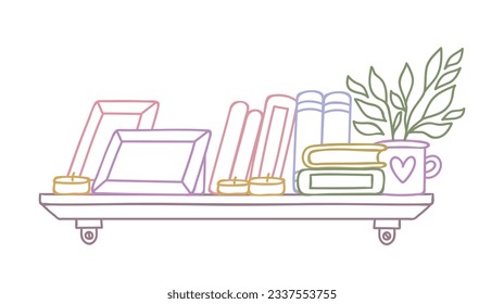shelf outline illustration. Book shelf. Vector illustration. isolated on white background. Hand drawn sketch of shelves. Home Interior design elements. Interior furniture. Simple bookshelf. wall shelf