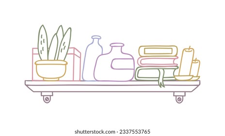 shelf outline illustration. Book shelf. Vector illustration. isolated on white background. Hand drawn sketch of shelves. Home Interior design elements. Interior furniture. Simple bookshelf. wall shelf