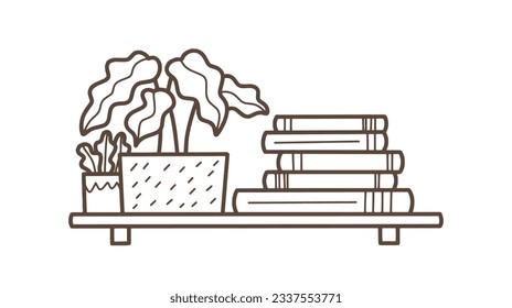 shelf outline illustration. Book shelf. Vector illustration. isolated on white background. Hand drawn sketch of shelves. Home Interior design elements. Interior furniture. Simple bookshelf. wall shelf