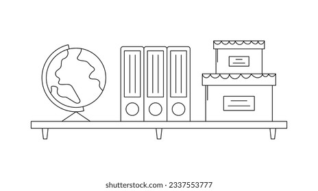 shelf outline illustration. Book shelf. Vector illustration. isolated on white background. Hand drawn sketch of shelves. Home Interior design elements. Interior furniture. Simple bookshelf. wall shelf