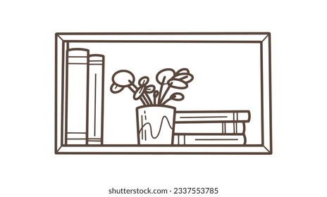 shelf outline illustration. Book shelf. Vector illustration. isolated on white background. Hand drawn sketch of shelves. Home Interior design elements. Interior furniture. Simple bookshelf. wall shelf
