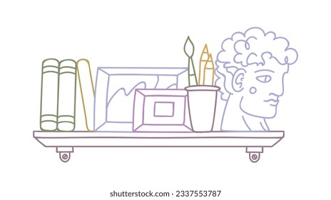 shelf outline illustration. Book shelf. Vector illustration. isolated on white background. Hand drawn sketch of shelves. Home Interior design elements. Interior furniture. Simple bookshelf. wall shelf