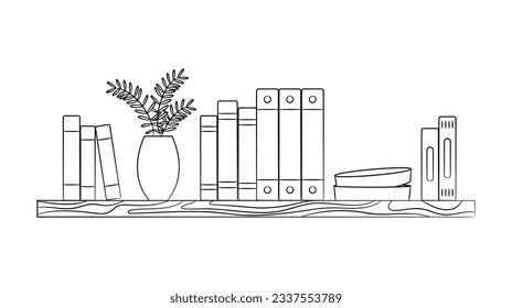 shelf outline illustration. Book shelf. Vector illustration. isolated on white background. Hand drawn sketch of shelves. Home Interior design elements. Interior furniture. Simple bookshelf. wall shelf
