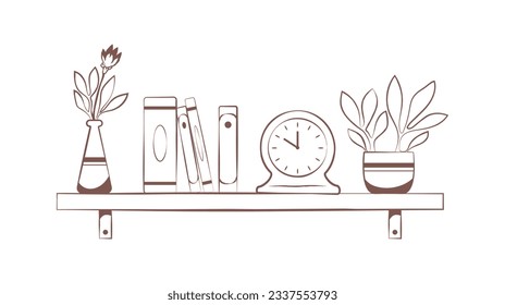 shelf outline illustration. Book shelf. Vector illustration. isolated on white background. Hand drawn sketch of shelves. Home Interior design elements. Interior furniture. Simple bookshelf. wall shelf