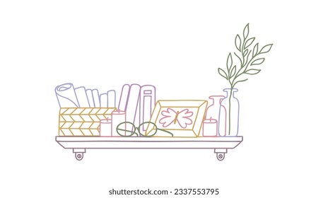 shelf outline illustration. Book shelf. Vector illustration. isolated on white background. Hand drawn sketch of shelves. Home Interior design elements. Interior furniture. Simple bookshelf. wall shelf