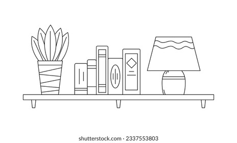 shelf outline illustration. Book shelf. Vector illustration. isolated on white background. Hand drawn sketch of shelves. Home Interior design elements. Interior furniture. Simple bookshelf. wall shelf