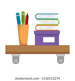 shelf with pencil holders and books
