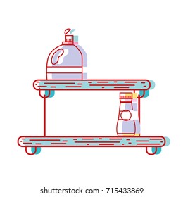 shelf with softener and detergent liquid bottle