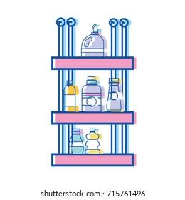 shelf with softener and detergent liquid bottle
