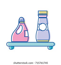 shelf with softener and detergent liquid bottle