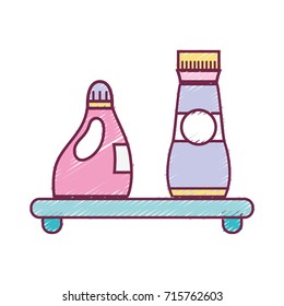 shelf with softener and detergent liquid bottle