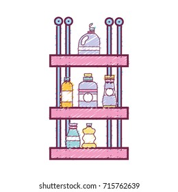 shelf with softener and detergent liquid bottle