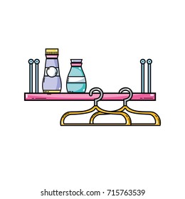 shelf with softener and detergent liquid bottle