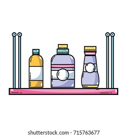 shelf with softener and detergent liquid bottle