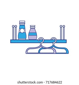 shelf with softener and detergent liquid bottle