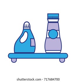 shelf with softener and detergent liquid bottle