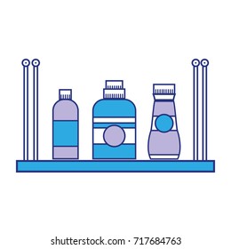 shelf with softener and detergent liquid bottle