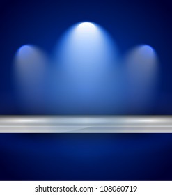 Shelf with spotlights to use for products advertisement and featured placements.