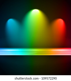Shelf with spotlights to use for products advertisement and featured placements.