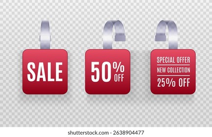 Shelf talker with advertising label discount promo wobbler isolated design mockup 3d supermarket retail holder sign point paper tag round bend white plastic sticker price sticker front


