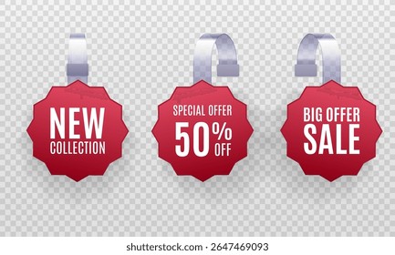 Shelf talker with advertising label discount promo wobbler isolated design mockup 3d supermarket retail holder sign point paper tag round bend white plastic sticker price sticker front

