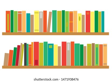 Shelf with various books. Vector illustration.