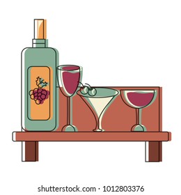 Shelf with wine bottle and glasses