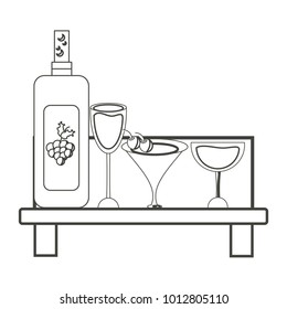 Shelf with wine bottle and glasses
