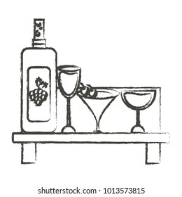 Shelf with wine bottle and glasses