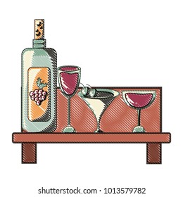 Shelf with wine bottle and glasses