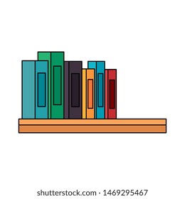 shelf wooden with pile text books library icons