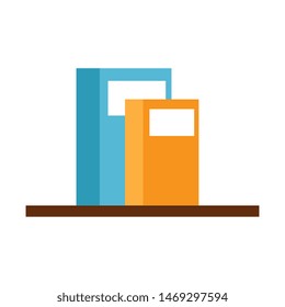 shelf wooden with pile text books library icons