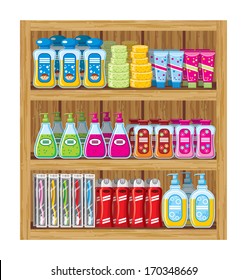 Shelfs with household chemicals. vector