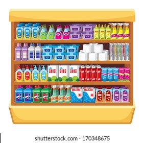 Shelfs with household chemicals. vector