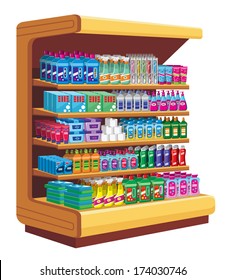 Shelfs with household chemicals. vector