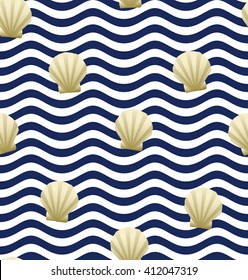 Shell background. Seamless pattern. Vector illustration. Wave pattern.