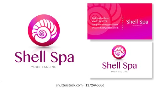 Logo de Shell Beauty Spa, diseño de marca de vectores, plantilla de tarjeta de visita 