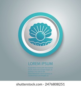 Shell blue icon with a pearl. Black silhouette of an open oyster with a round pearl. Vector illustration isolated on a white background for design and web