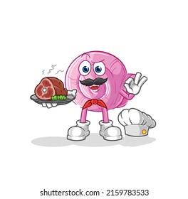 el chef de conchas con mascota de carne. vector de dibujos animados