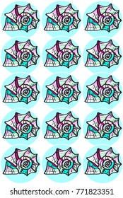 Shell in circle textile print colorful blue and pink vector pattern