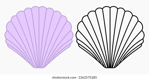 shell clamp oyster purple clip art line art vector illustration design template