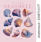 Shell collector vintage seashell t-shirt design vector image, Men Women Seashell summer slogan print drawing illustration for a graphic tee, Sketch of sea life elements. vintage seashell print ar