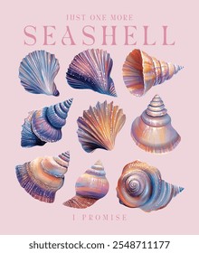 Shell collector vintage seashell t-shirt design vector image, Men Women Seashell summer slogan print drawing illustration for a graphic tee, Sketch of sea life elements. vintage seashell print ar