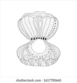 Shell coloring book of zentangle style for adult. Vector illustration.Hand drawn.