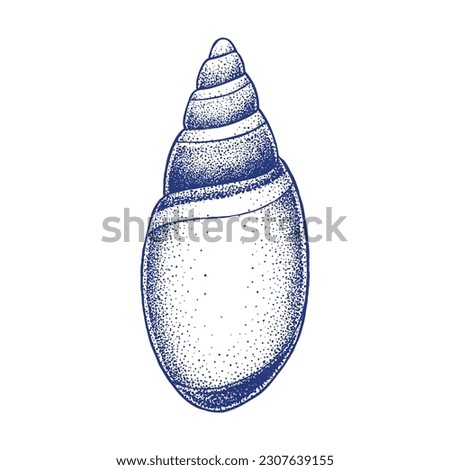 Shell or Conch Hand Drawn Illustration in Pointilism Technique.