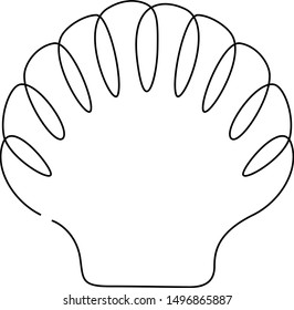 Shell continuous line drawing, tattoo, print for clothes and logo design, silhouette single line on a white background, isolated vector illustration.