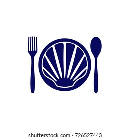 Shell with cutlery logo for sea food restaurant